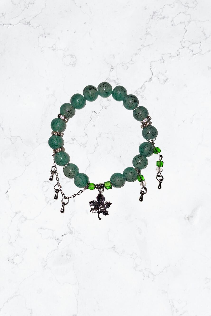 forest fairy leaf beaded charm bracelet